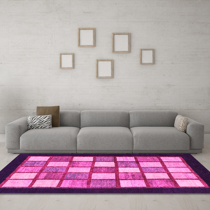 Machine Washable Checkered Pink Modern Rug in a Living Room, wshabs819pnk