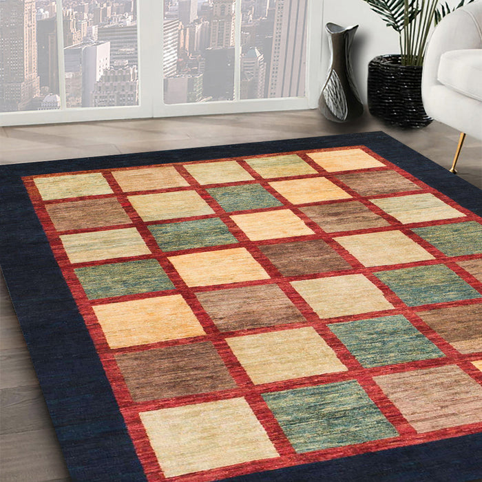 Machine Washable Abstract Vermilion Red Rug in a Family Room, wshabs819