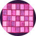 Round Machine Washable Checkered Pink Modern Rug, wshabs819pnk