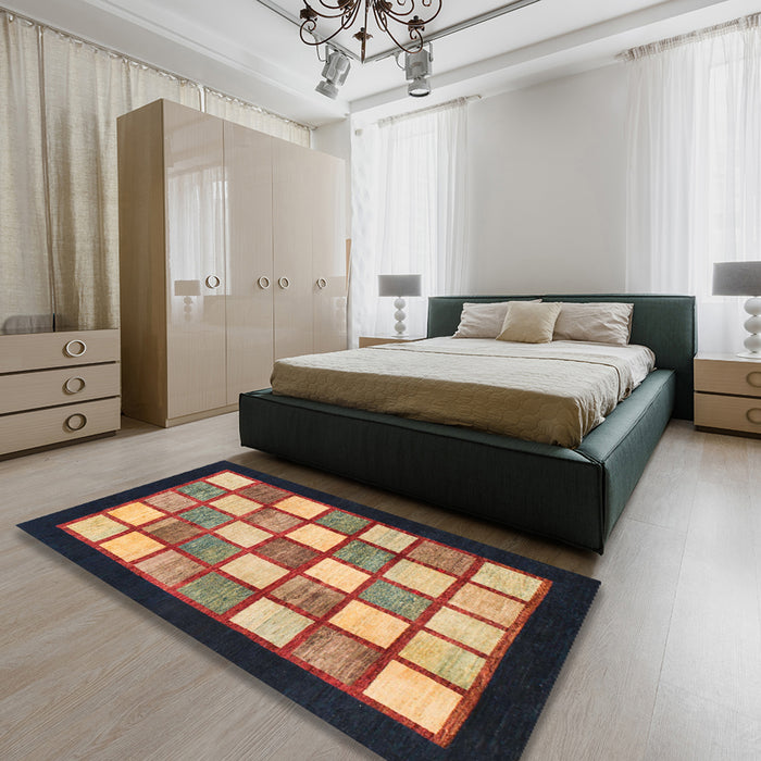 Machine Washable Abstract Vermilion Red Rug in a Bedroom, wshabs819