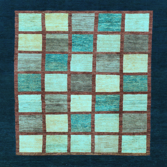 Square Machine Washable Checkered Light Blue Modern Rug, wshabs819lblu