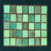 Square Checkered Turquoise Modern Rug, abs819turq