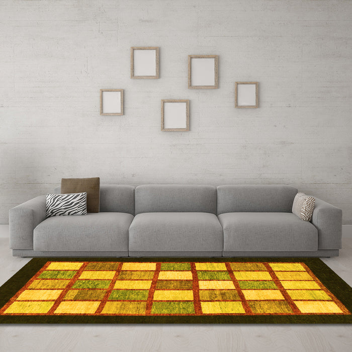 Machine Washable Checkered Yellow Modern Rug in a Living Room, wshabs819yw