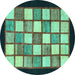 Round Machine Washable Checkered Turquoise Modern Area Rugs, wshabs819turq