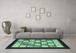 Machine Washable Checkered Turquoise Modern Area Rugs in a Living Room,, wshabs819turq