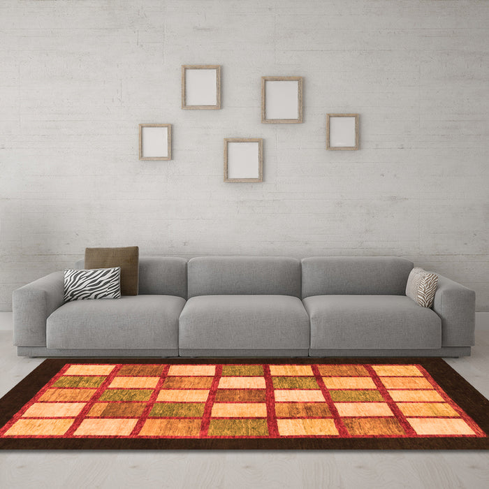 Machine Washable Checkered Orange Modern Area Rugs in a Living Room, wshabs819org