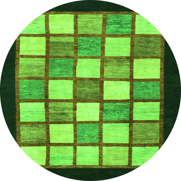 Round Machine Washable Checkered Green Modern Area Rugs, wshabs819grn