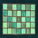 Square Machine Washable Checkered Turquoise Modern Area Rugs, wshabs819turq