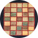 Round Abstract Red Checkered Rug, abs819