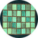 Round Checkered Turquoise Modern Rug, abs819turq