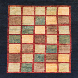 Square Abstract Red Checkered Rug, abs819