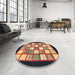 Round Machine Washable Abstract Vermilion Red Rug in a Office, wshabs819