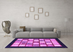 Machine Washable Checkered Purple Modern Area Rugs in a Living Room, wshabs819pur