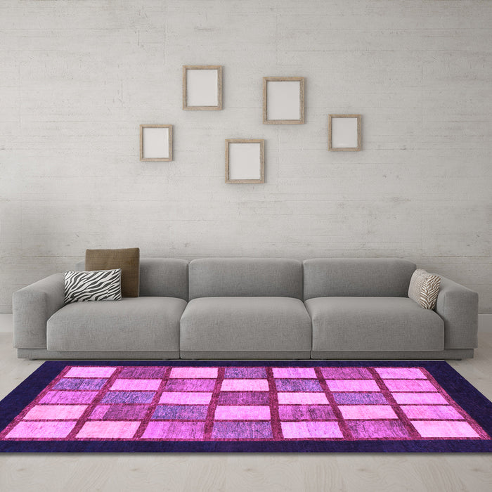 Machine Washable Checkered Purple Modern Area Rugs in a Living Room, wshabs819pur