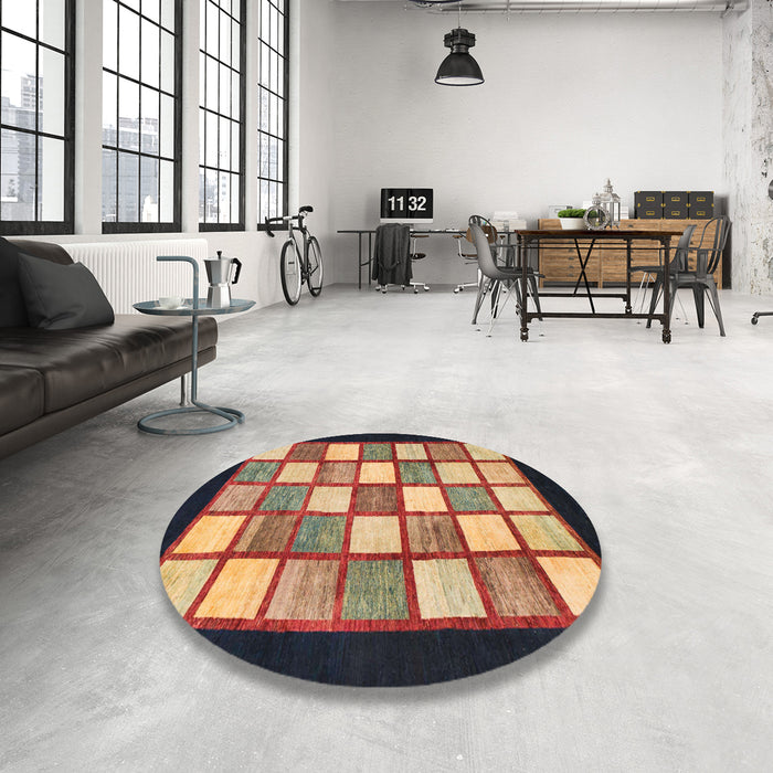 Round Abstract Red Checkered Rug in a Office, abs819