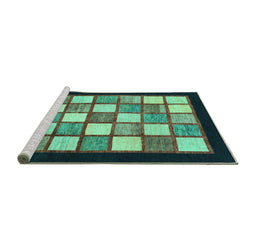 Sideview of Machine Washable Checkered Turquoise Modern Area Rugs, wshabs819turq