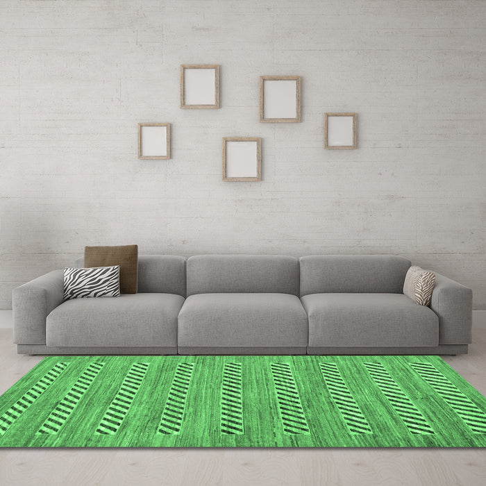 Machine Washable Abstract Emerald Green Modern Area Rugs in a Living Room,, wshabs81emgrn