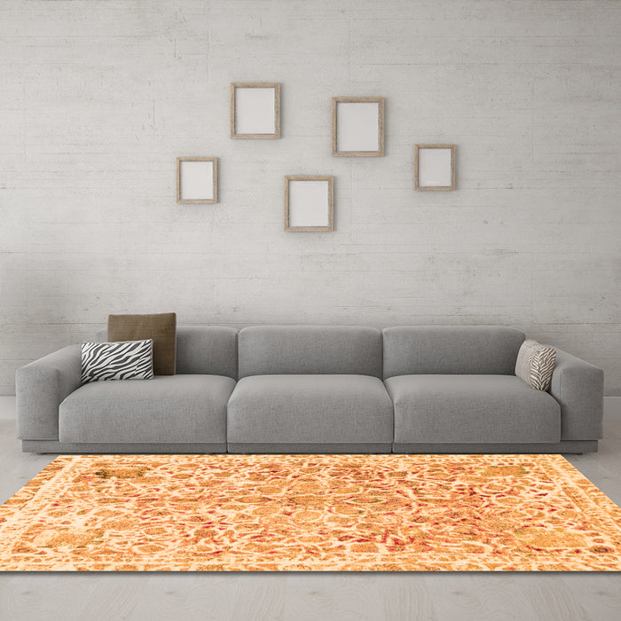 Machine Washable Abstract Orange Modern Area Rugs in a Living Room, wshabs821org