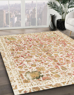 Machine Washable Abstract Wheat Beige Rug in a Family Room, wshabs821