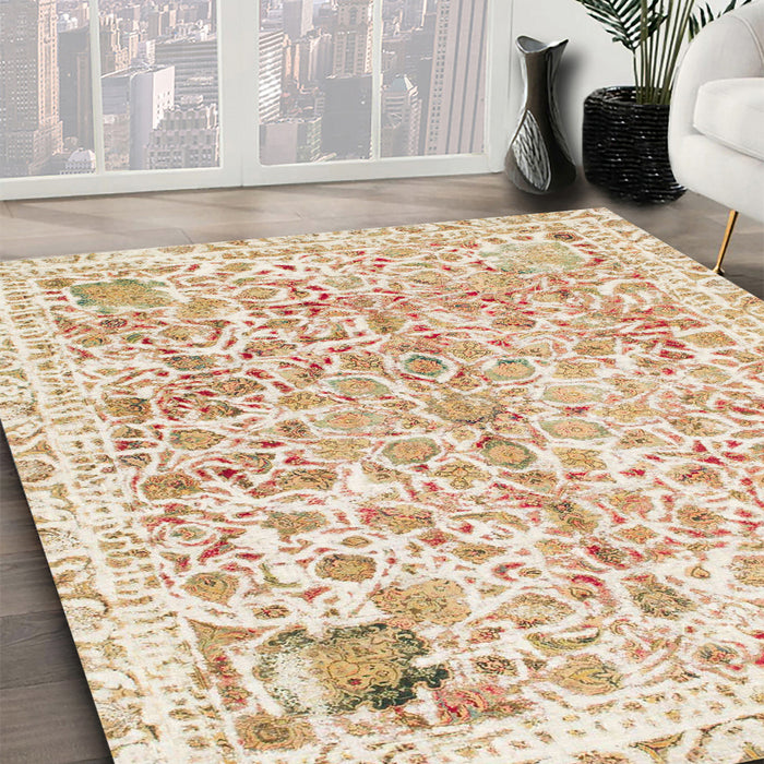 Machine Washable Abstract Wheat Beige Rug in a Family Room, wshabs821