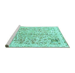 Sideview of Machine Washable Abstract Turquoise Modern Area Rugs, wshabs821turq