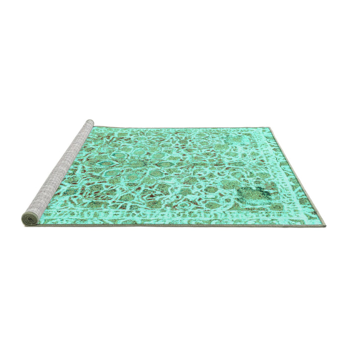Sideview of Machine Washable Abstract Turquoise Modern Area Rugs, wshabs821turq