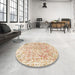 Round Machine Washable Abstract Wheat Beige Rug in a Office, wshabs821