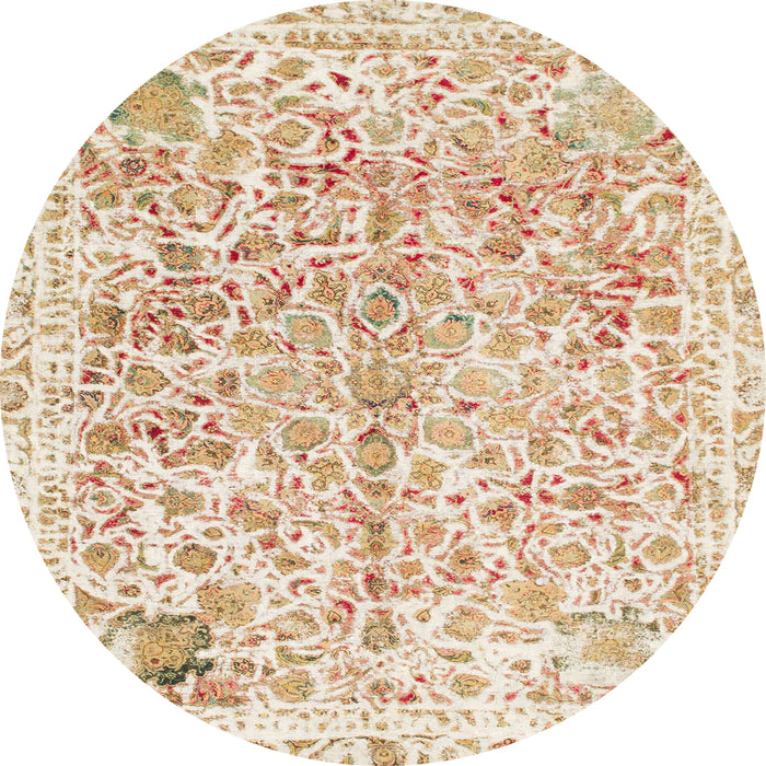 Round Machine Washable Abstract Wheat Beige Rug, wshabs821