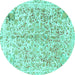 Round Machine Washable Abstract Turquoise Modern Area Rugs, wshabs821turq