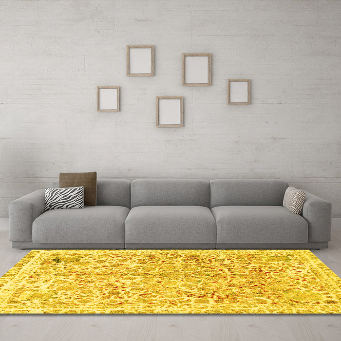 Machine Washable Abstract Yellow Modern Rug in a Living Room, wshabs821yw