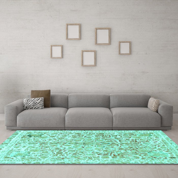 Machine Washable Abstract Turquoise Modern Area Rugs in a Living Room,, wshabs821turq