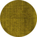 Round Abstract Yellow Modern Rug, abs822yw