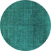 Round Abstract Turquoise Modern Rug, abs822turq