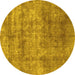 Round Machine Washable Abstract Yellow Modern Rug, wshabs823yw