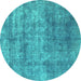 Round Machine Washable Abstract Turquoise Modern Area Rugs, wshabs823turq