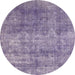 Round Machine Washable Abstract Purple Rug, wshabs823