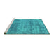 Sideview of Machine Washable Abstract Turquoise Modern Area Rugs, wshabs823turq