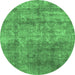 Round Abstract Emerald Green Modern Rug, abs823emgrn