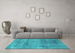 Machine Washable Abstract Turquoise Modern Area Rugs in a Living Room,, wshabs823turq