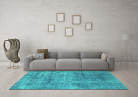 Machine Washable Abstract Turquoise Modern Rug, wshabs823turq