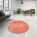 Round Abstract Orange Red Modern Rug in a Office, abs824