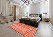 Abstract Orange Red Modern Rug in a Bedroom, abs824