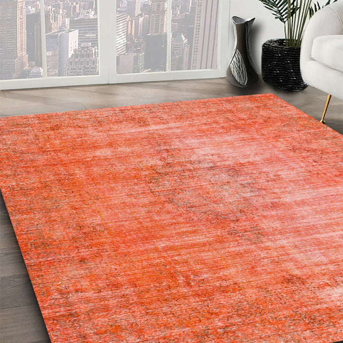 Machine Washable Abstract Orange Red Rug in a Family Room, wshabs824
