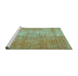 Sideview of Machine Washable Abstract Turquoise Modern Area Rugs, wshabs824turq