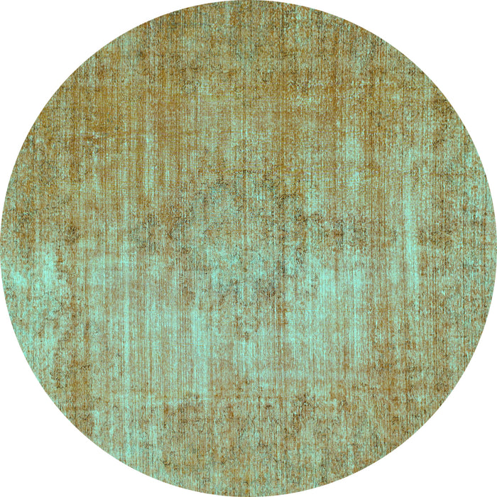 Round Machine Washable Abstract Turquoise Modern Area Rugs, wshabs824turq