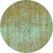 Round Machine Washable Abstract Turquoise Modern Area Rugs, wshabs824turq