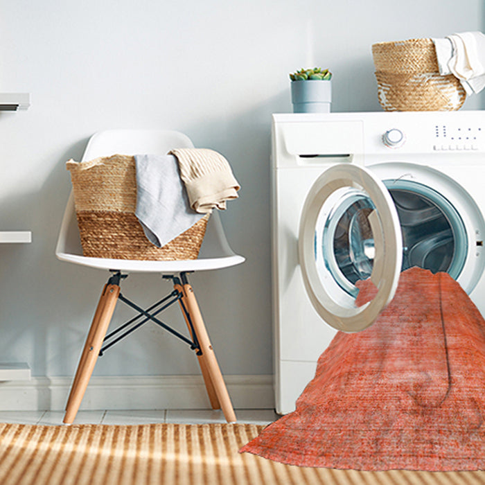 Machine Washable Abstract Orange Red Rug in a Washing Machine, wshabs824