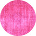 Round Machine Washable Abstract Pink Modern Rug, wshabs824pnk