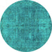 Round Abstract Turquoise Modern Rug, abs825turq