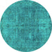 Round Machine Washable Abstract Turquoise Modern Area Rugs, wshabs825turq